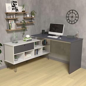 Mesa De Computador Em L 1 Porta Colorado Branco Grafito