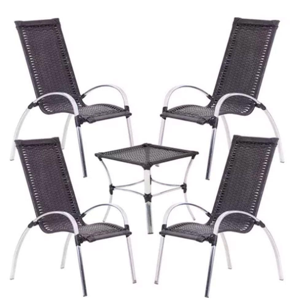 Kit 4 Cadeiras Em Alumínio Varanda Piscina Externa E Mesa De Preto