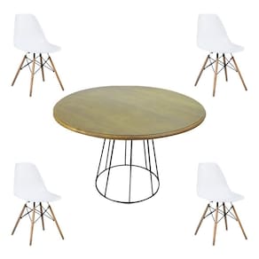 Conjunto Mesa De Jantar 4 Cadeiras Garabit/telaio Branco/castanho