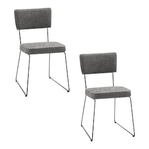 Kit 2 Cadeiras De Jantar Decorativa Base Aço Preto Luigi Linho Cinza