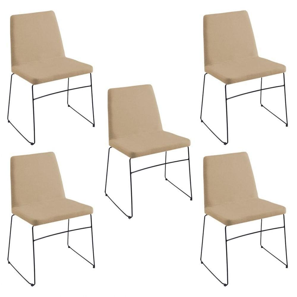 Kit 5 Cadeiras Decorativa Sala De Jantar Anne Linho Bege - Gran Belo
