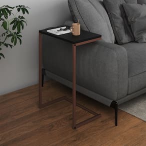 Mesa Lateral de Apoio Industrial Sofá Charmme Ferro Cobre e Tampo Preto