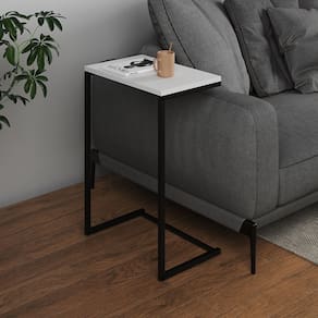 Mesa Lateral de Apoio Industrial Sofá Charmme Ferro Preto e Tampo Branco