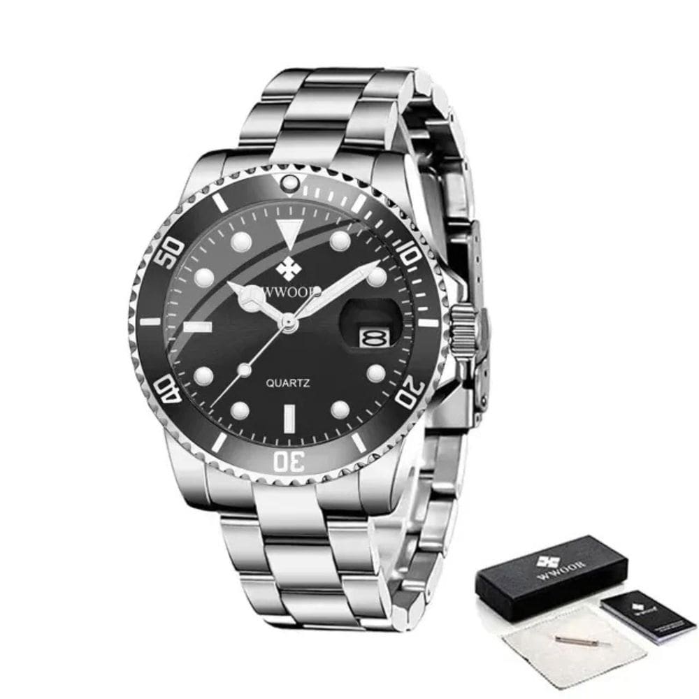 Relógio impermeável aço inoxidável de quartzo, Top 8878