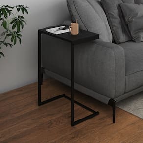 Mesa Lateral de Apoio Industrial Sofá Charmme Ferro Preto e Tampo Preto