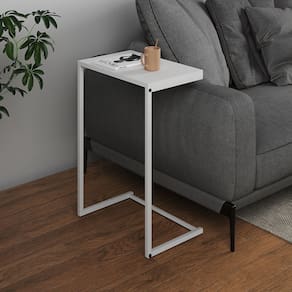 Mesa Lateral de Apoio Industrial Sofá Charmme Ferro Branco e Tampo Branco