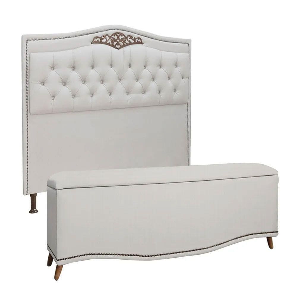 Conjunto Cabeceira E Calçadeira Holanda 1,60 Cm Linho Speciale Home Branco