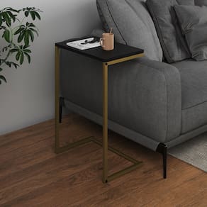 Mesa Lateral de Apoio Industrial Sofá Charmme Ferro Dourado e Tampo Preto