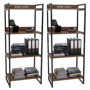 Kit 2 Estante Livreiro Prisma Estilo Industrial 60Cm 4 Prateleiras C08 Nogal - Mpozenato