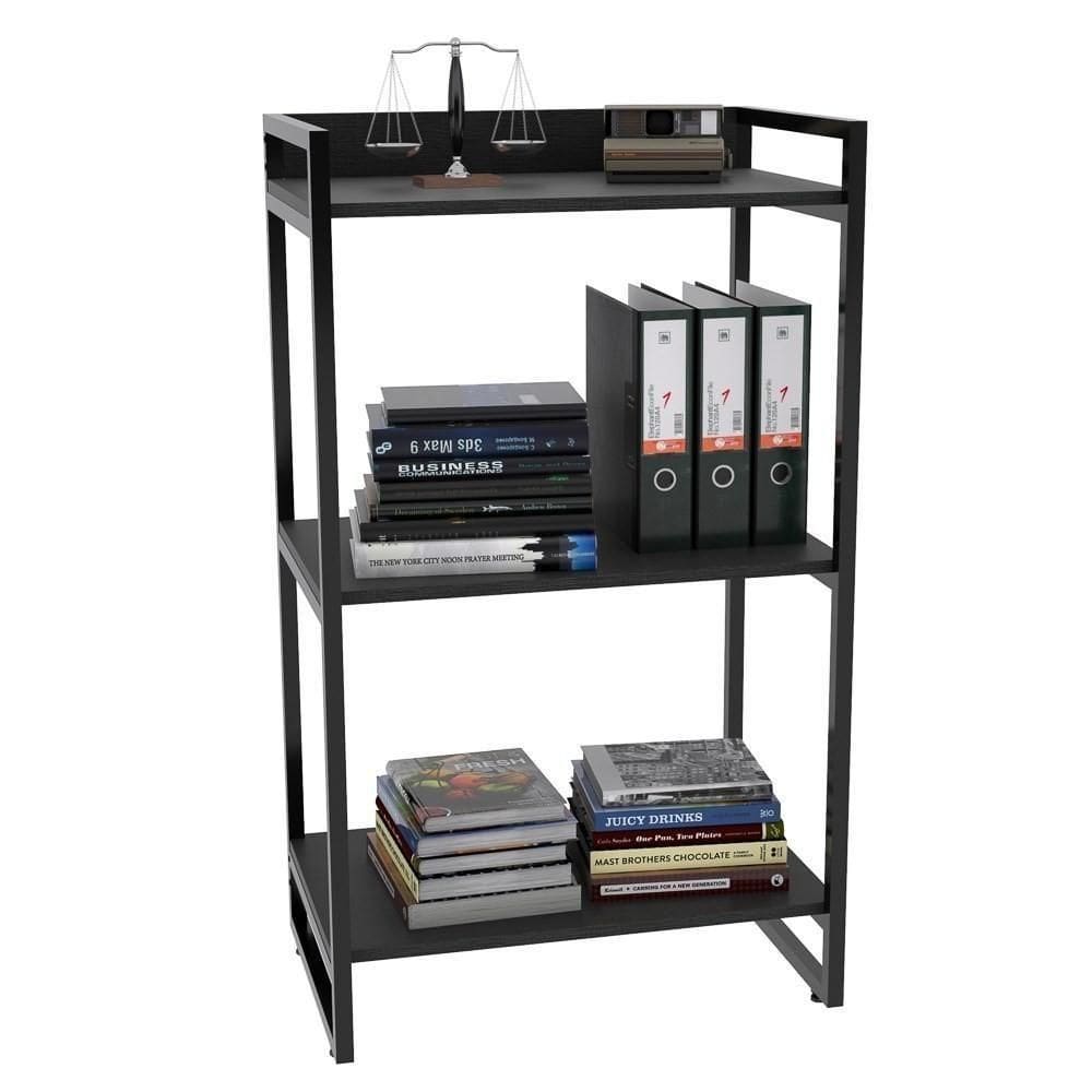 Kit 2 Estantes Livreiro Multiuso Prisma 60Cm 3 Prateleiras Preto Onix