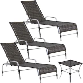 3 Espreguiçadeiras Catar Com Mesa Garden Para Piscina Trama Pedra Ferro
