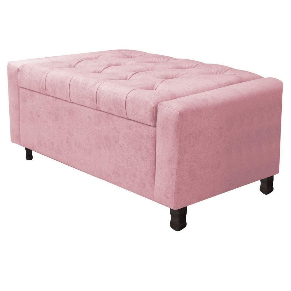 Calçadeira Baú Solteiro Everest P02 90cm Para Cama Box Suede Rosa Bebê