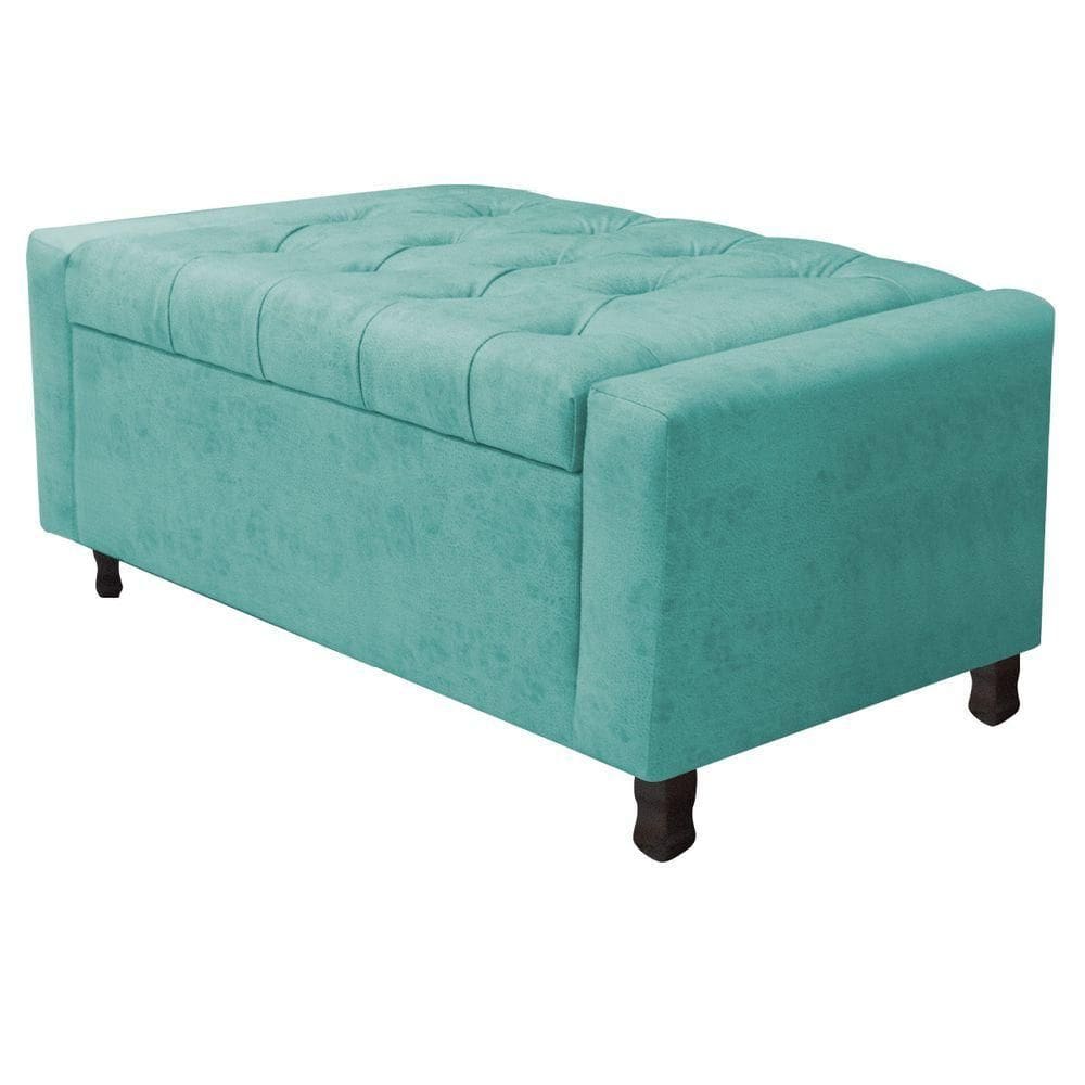 Calçadeira Baú Solteiro Everest P02 90cm Para Cama Box Suede - Doce Sonho Móveis Azul Tiffany