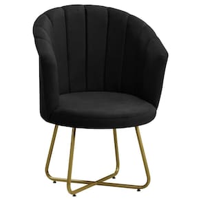 Poltrona Pérola Base De Metal Dourada Veludo - Star Confort Preto