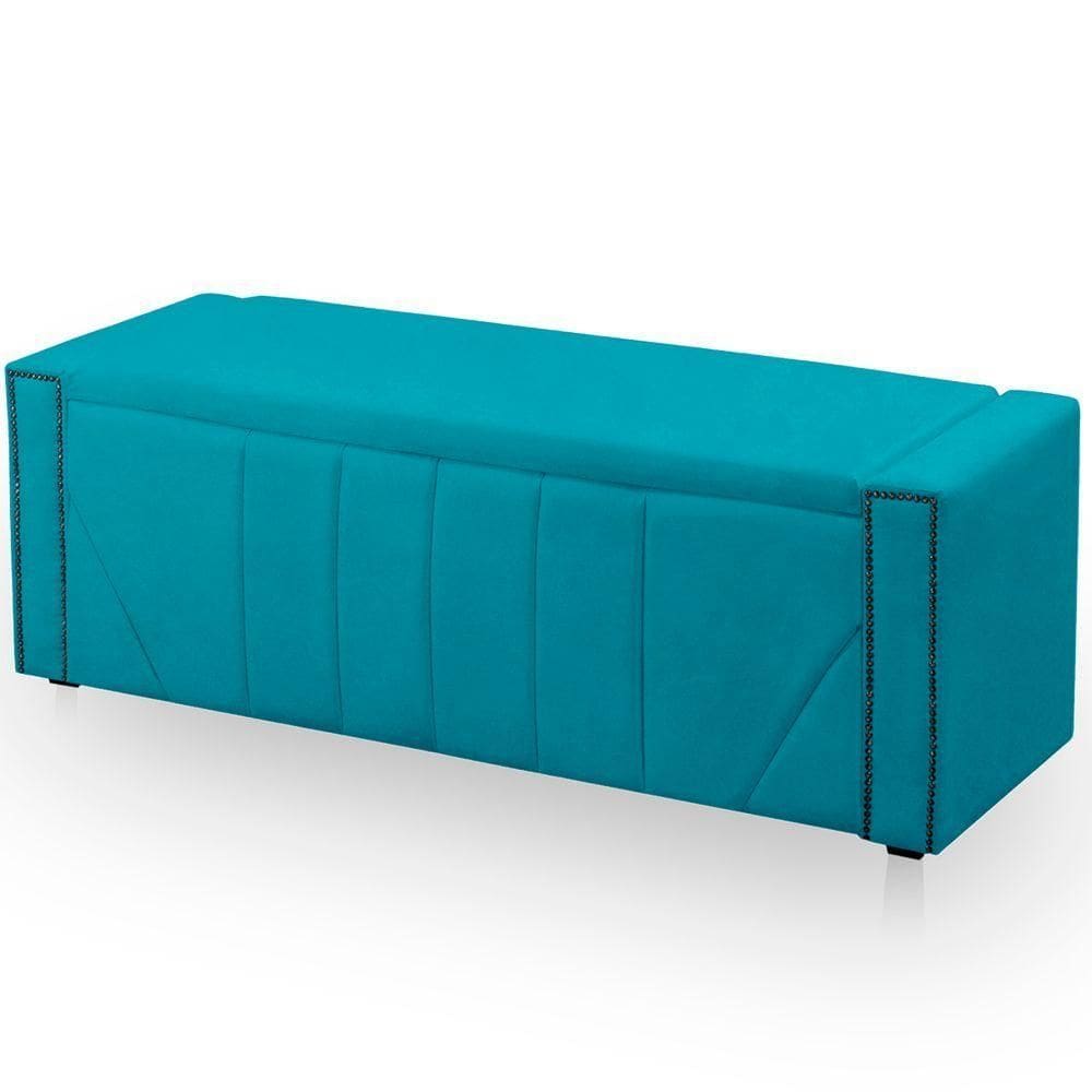 Calçadeira Baú Casal King Size Estofada Toronto Veludo Cor Azul Claro