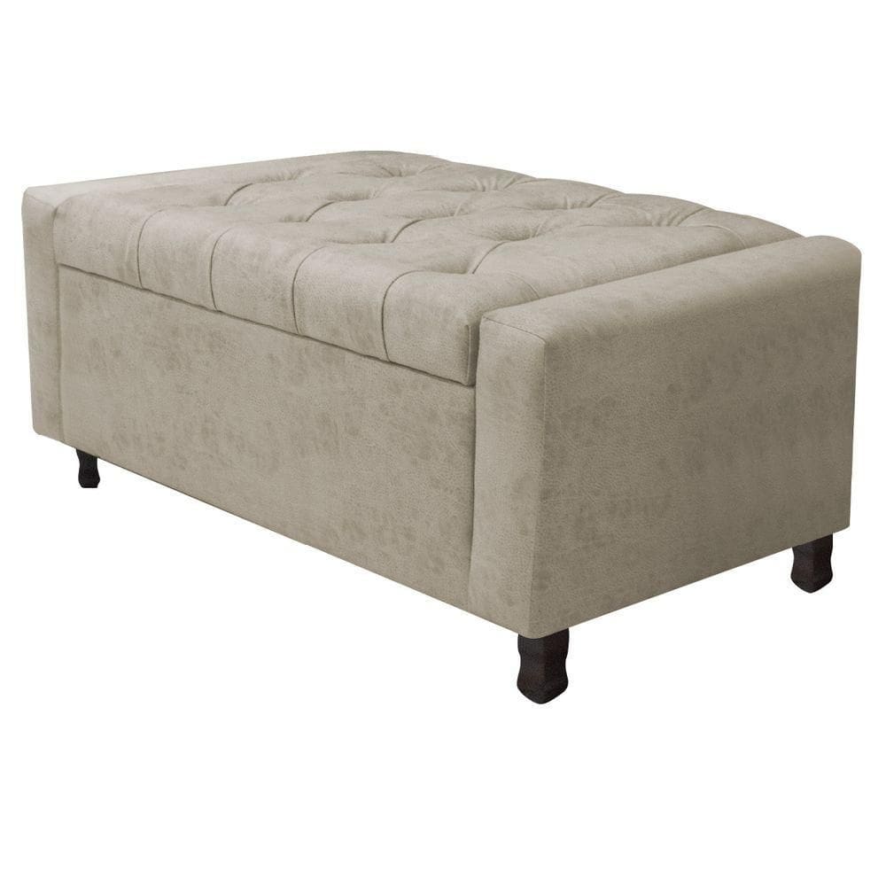 Calçadeira Baú Solteiro Everest P02 90cm Para Cama Box Suede Bege