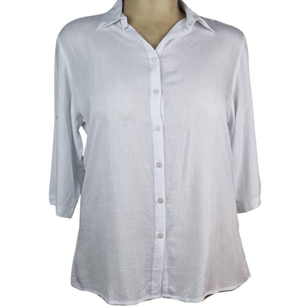 Camisete Feminino 3/4 Cores Lisas Branco Plus Size Viscose 100%