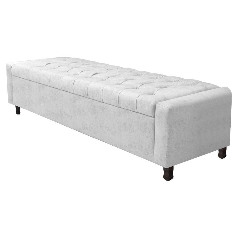 Calçadeira Baú Queen Everest P02 160cm Para Cama Box Suede - Doce Sonho Móveis Branco