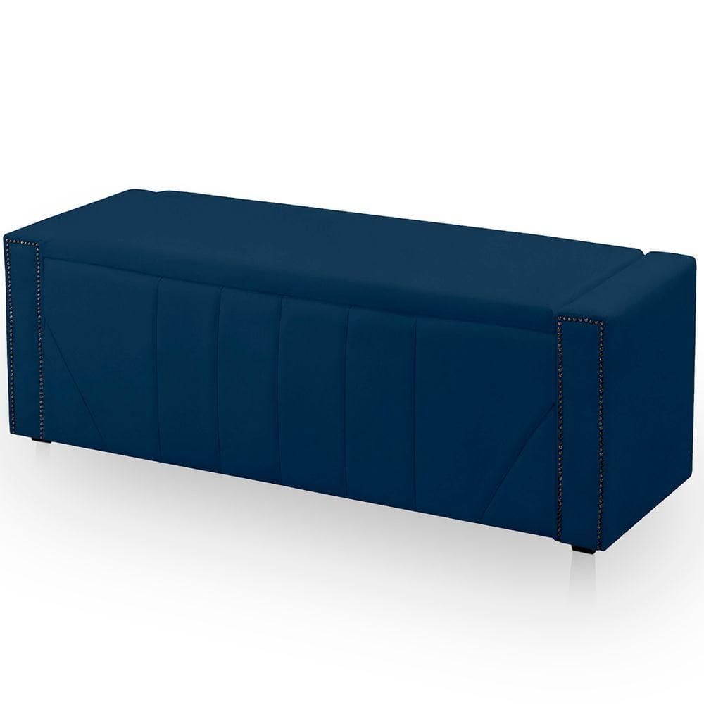 Calçadeira Baú Casal King Size Estofada Toronto Veludo Cor Azul Marinho