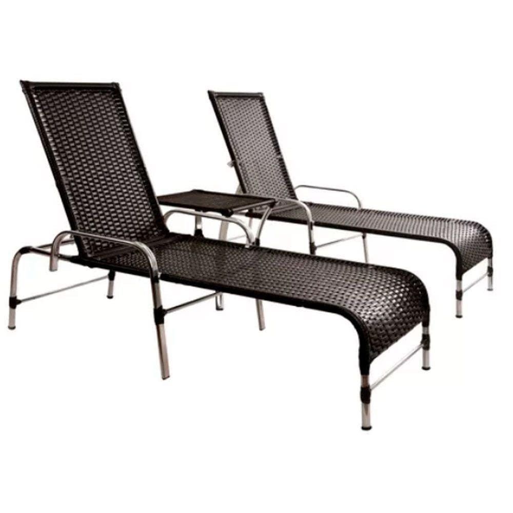 2 Espreguiçadeiras Catar E Mesa Garden Regulável Trama Preto