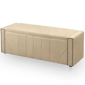Calçadeira Baú Casal King Size Estofada Toronto Veludo Cor Bege