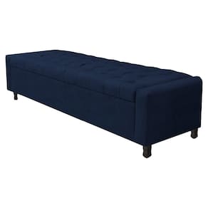 Calçadeira Baú Queen Everest P02 160cm Para Cama Box Suede Azul Marinho
