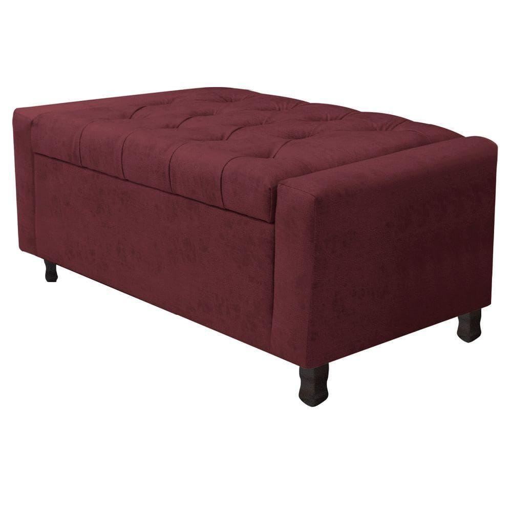 Calçadeira Baú Solteiro Everest P02 90cm Para Cama Box Suede Bordô