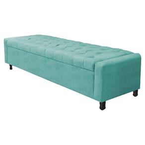 Calçadeira Baú King Everest P02 195cm Para Cama Box Suede Azul Tiffany