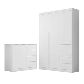 Jogo De Quarto Infantil Guarda Roupa E Cômoda Eloá Branco