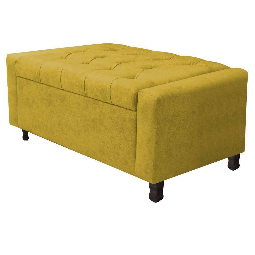 Calçadeira Baú Solteiro Everest P02 90cm Para Cama Box Suede - Doce Sonho Móveis Amarelo