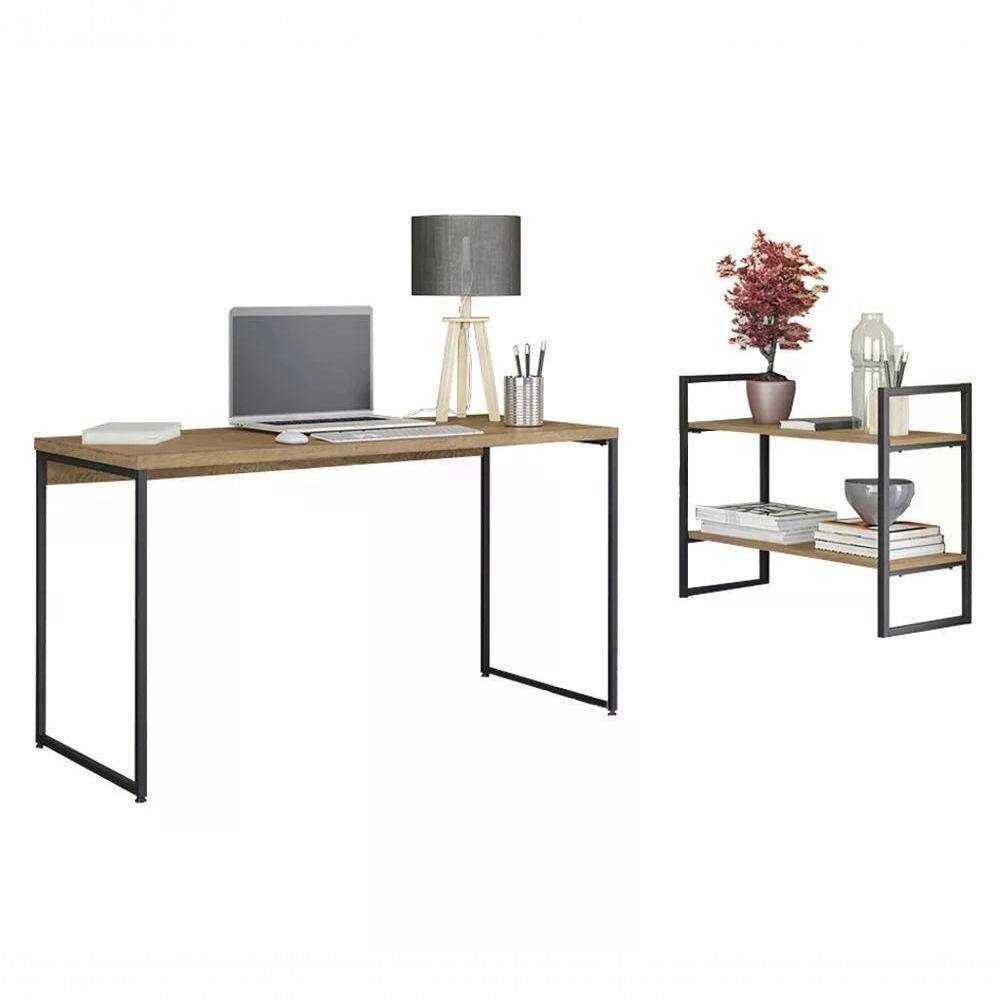 Conjunto Escritorio Mesa E Nicho Industrial Crome 03 Freijo Preto Kappesberg Freijo Preto
