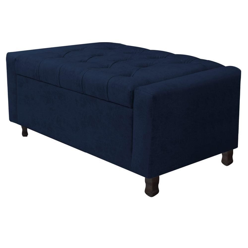 Calçadeira Baú Solteiro Everest P02 90cm Para Cama Box Suede Azul Marinho