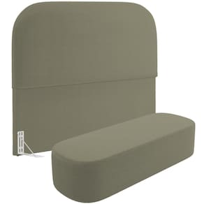 Cabeceira Cama Box Queen 160cm Lanna Com Puff Recamier Doha W01 Bouclê Oliva - Lyam Decor