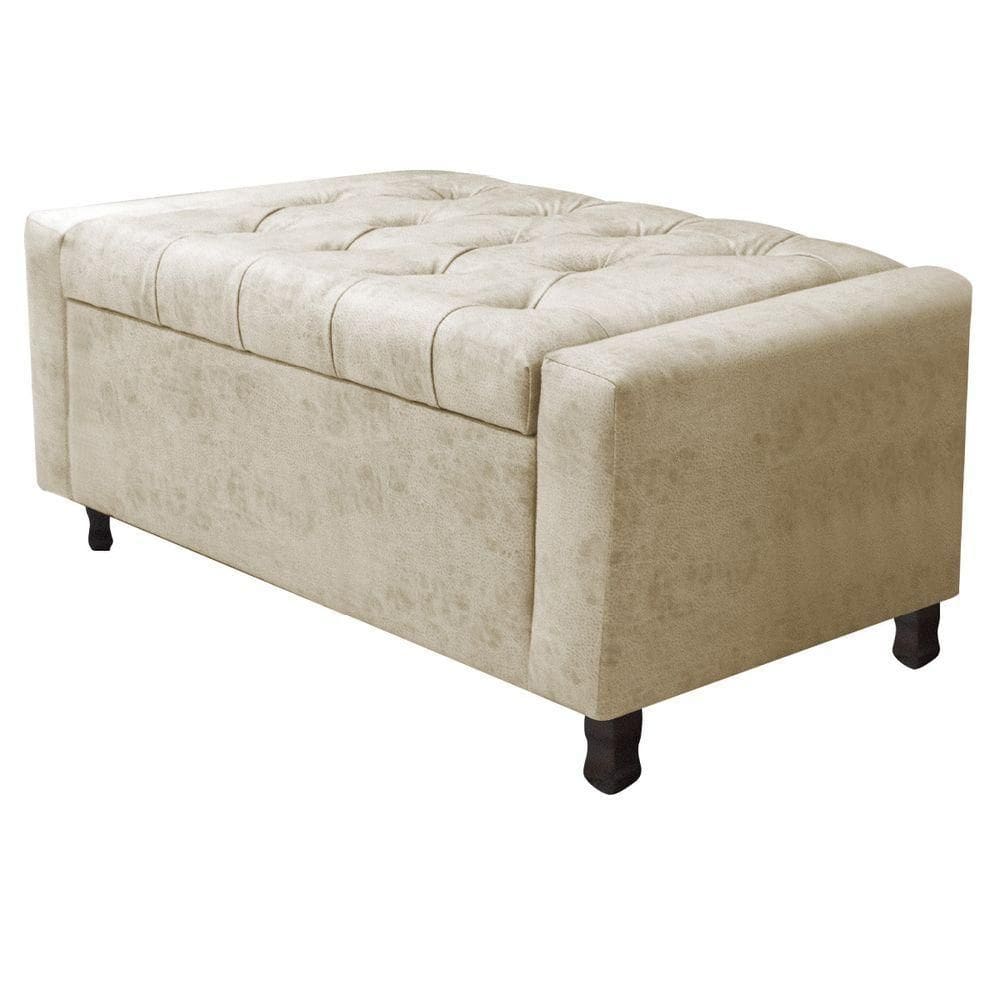 Calçadeira Baú Solteiro Everest P02 90cm Para Cama Box Linho - Doce Sonho Móveis Bege