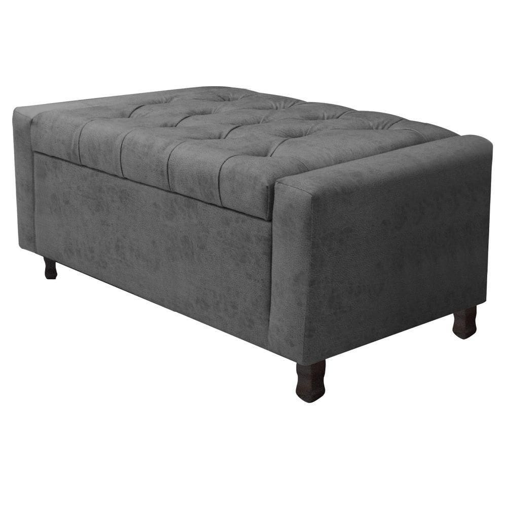 Calçadeira Baú Solteiro Everest P02 90cm Para Cama Box Linho - Doce Sonho Móveis Chumbo
