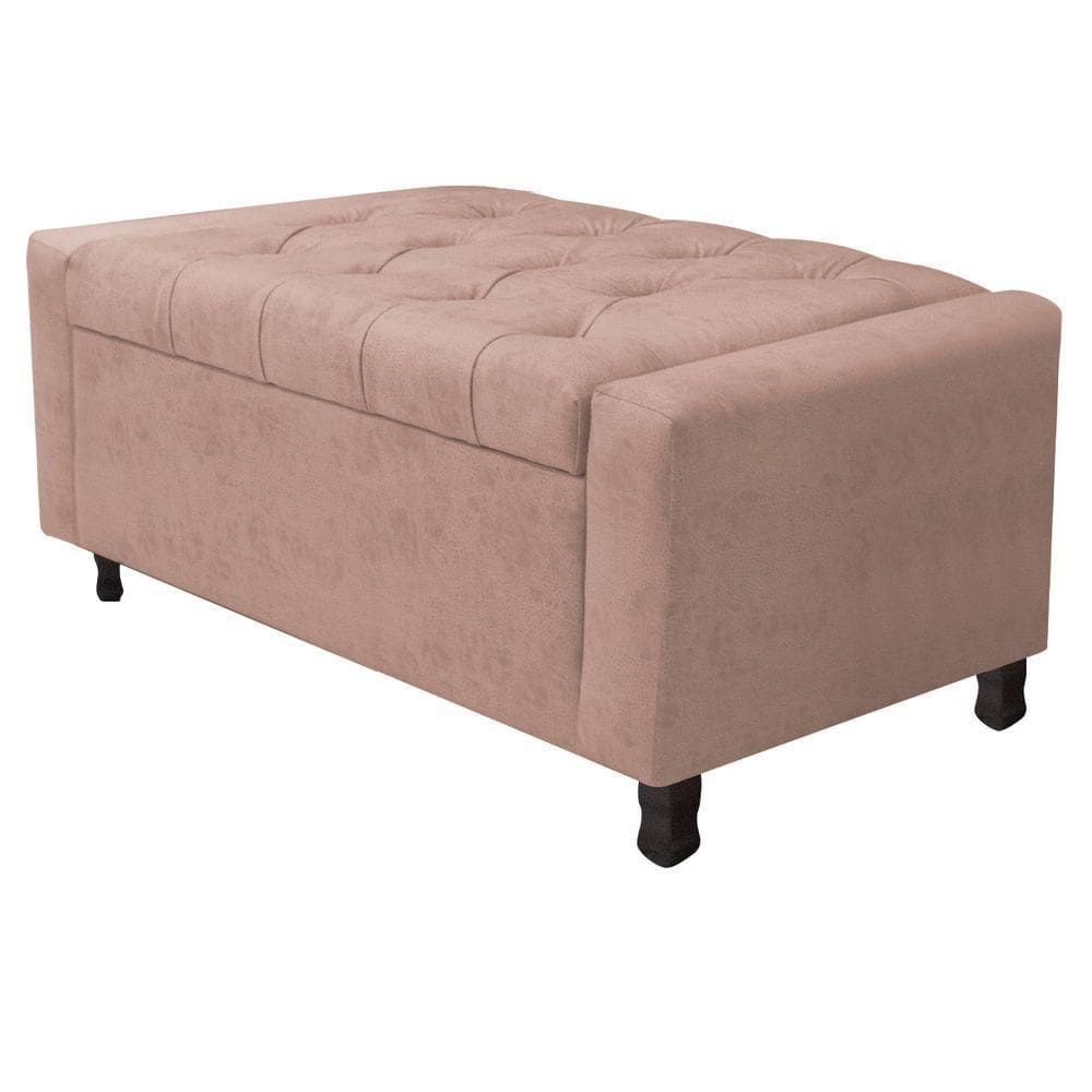 Calçadeira Baú Solteiro Everest P02 90cm Para Cama Box Suede Rosê