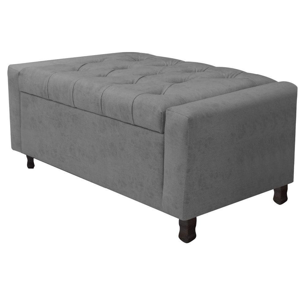 Calçadeira Baú Solteiro Everest P02 90cm Para Cama Box Suede - Doce Sonho Móveis Cinza