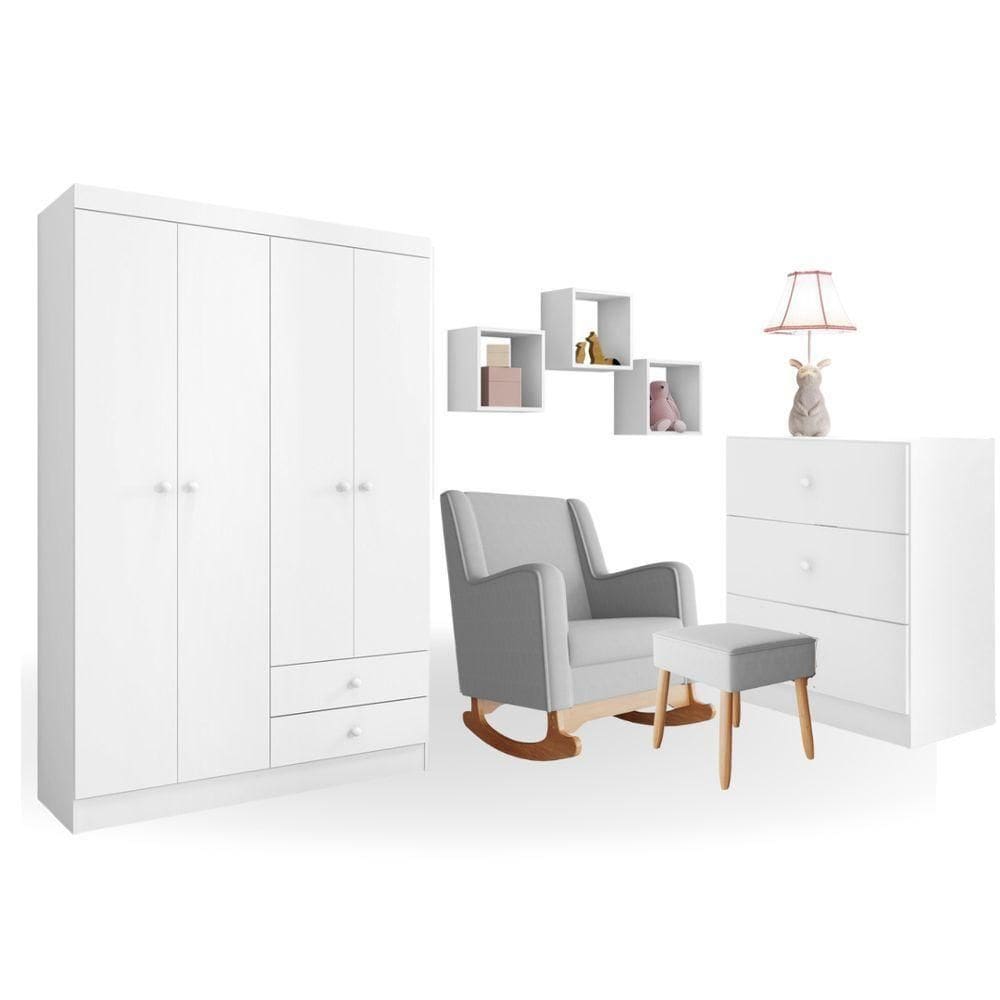 Conjunto Quarto Infantil Louise Branco C-poltrona De Amamentação áquila
