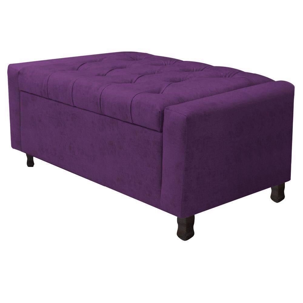 Calçadeira Baú Solteiro Everest P02 90cm Para Cama Box Suede Roxo