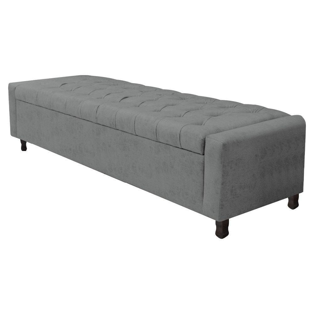 Calçadeira Baú King Everest P02 195cm Para Cama Box Corano - Doce Sonho Móveis Cinza