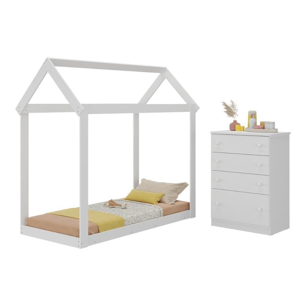 Quarto Infantil Com Cama Montessoriana E Cômoda João E Maria Multimóveis Mx4273 Branco