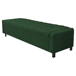 Calçadeira Baú Casal Everest P02 140cm Para Cama Box Suede Verde