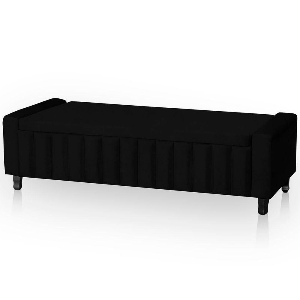 Calçadeira Baú Casal Queen Estofada Alicia Veludo Preto