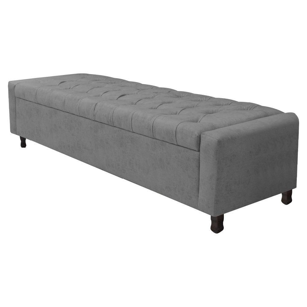 Calçadeira Baú Queen Everest P02 160cm Para Cama Box Suede - Doce Sonho Móveis Cinza