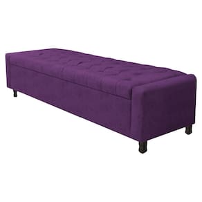 Calçadeira Baú Casal Everest P02 140cm Para Cama Box Suede Roxo