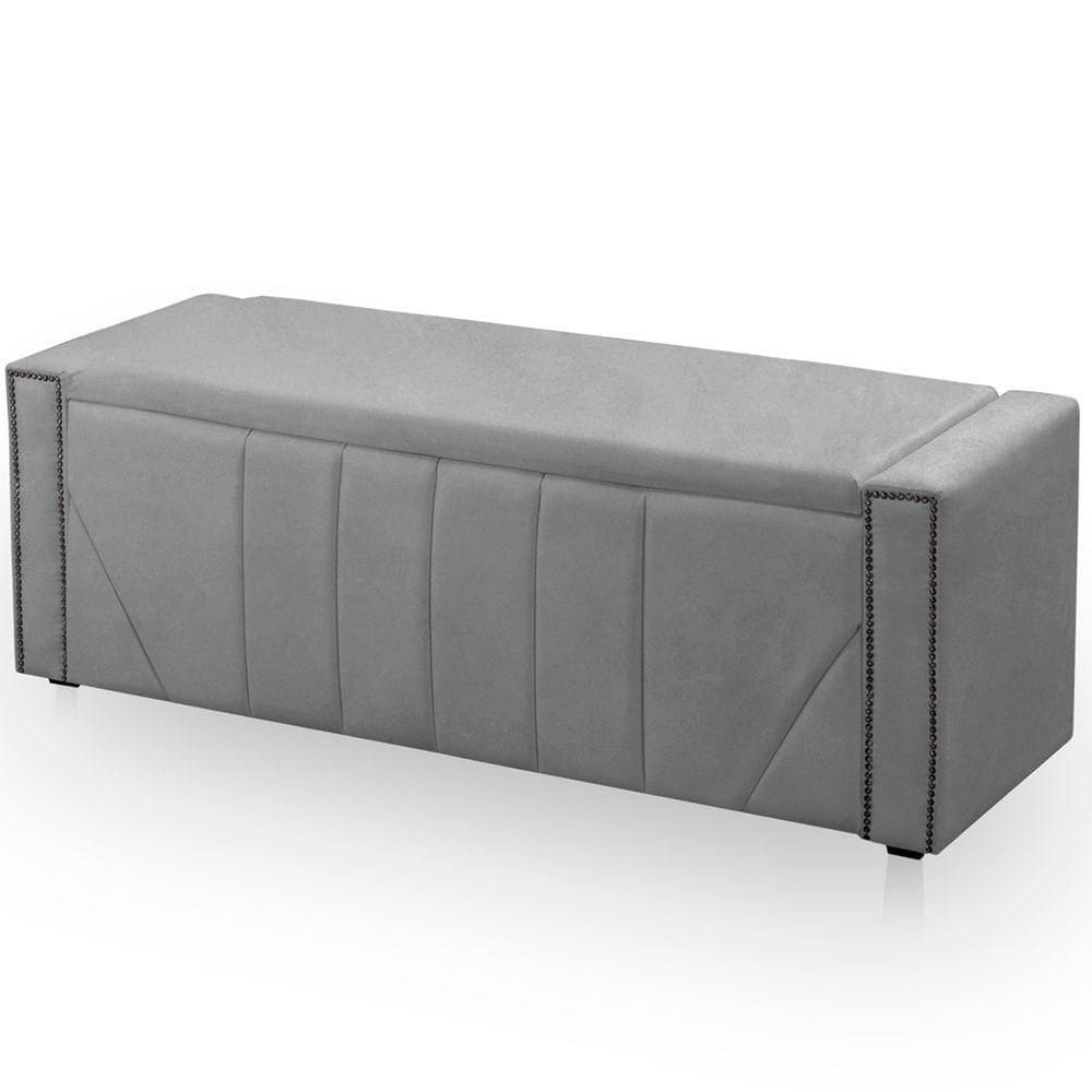 Calçadeira Baú Casal King Size Estofada Toronto Veludo Cor Cinza Claro