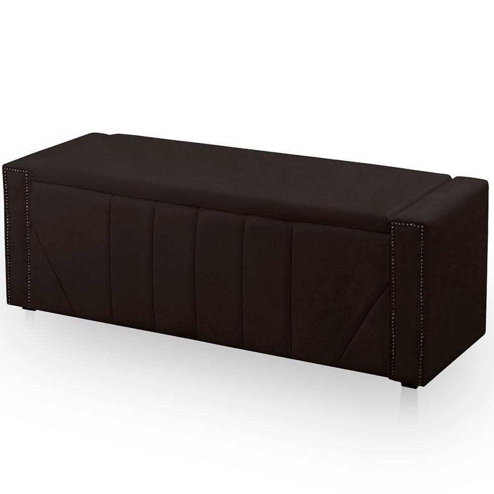 Calçadeira Baú Casal King Size Estofada Toronto Veludo Cor Marrom