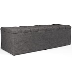 Calçadeira Recamier Baú Para Cama De Casal King Dália 195x50 Cm W01 Linho Cinza Escuro - Lyam