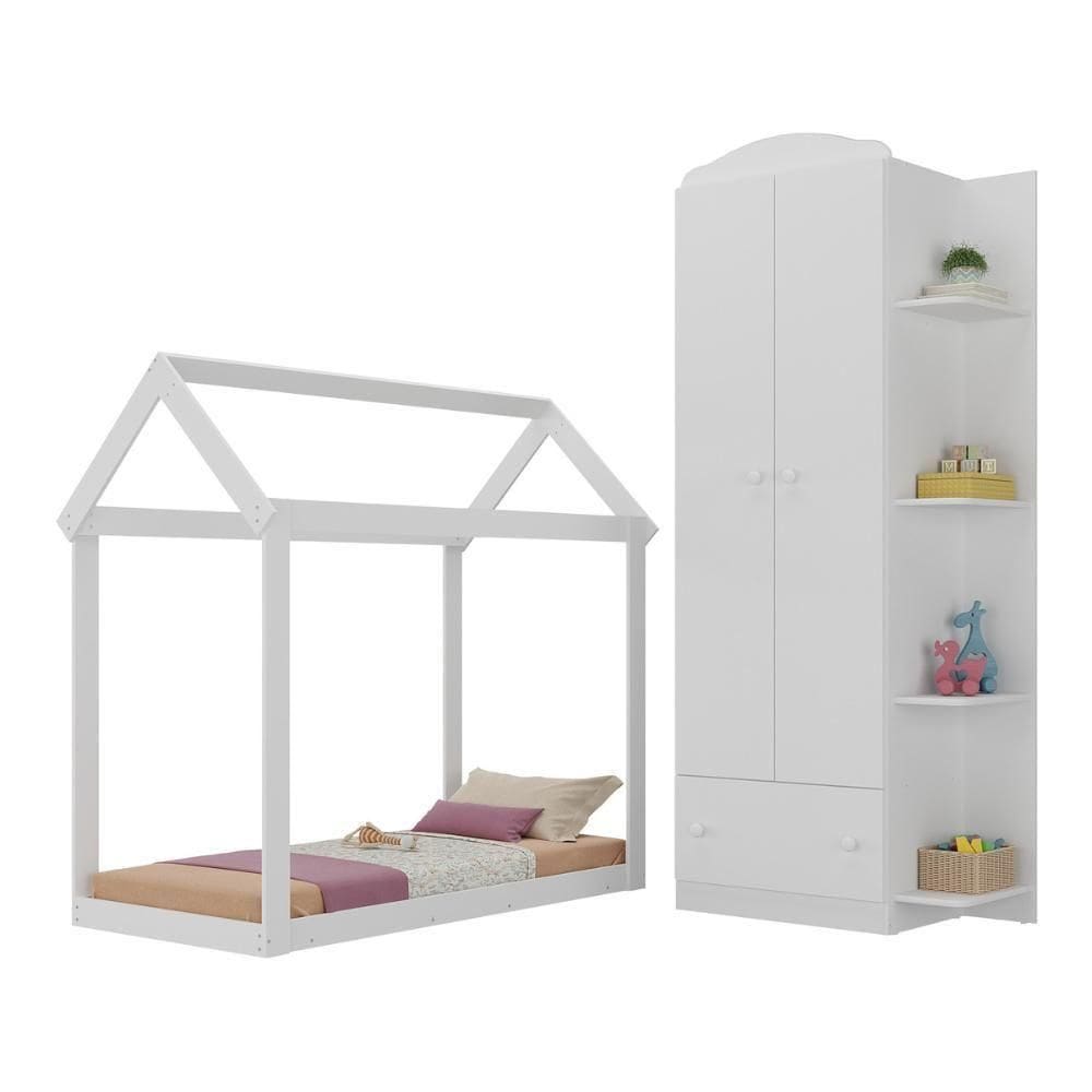 Quarto Infantil Com Cama Montessoriana/colchão/guarda-roupas João E Maria Multimóveis Mx4272 Branco