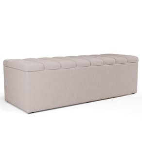 Calçadeira Recamier Baú Para Cama De Casal King Dália 195x50 Cm W01 Linho Cru - Lyam
